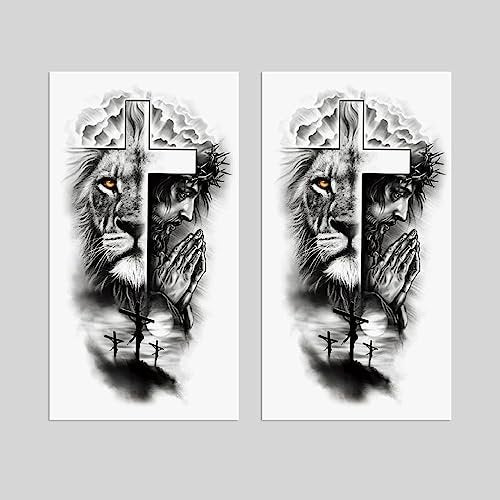 Oottati 2 Sheets Realistic Animal Temporary Tattoos – Forest Lion & Cross Designs for Men – Waterproof Arm Leg Fake Body Art, Gym & Parties - görsel 16