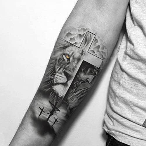 Oottati 2 Sheets Realistic Animal Temporary Tattoos – Forest Lion & Cross Designs for Men – Waterproof Arm Leg Fake Body Art, Gym & Parties - görsel 14