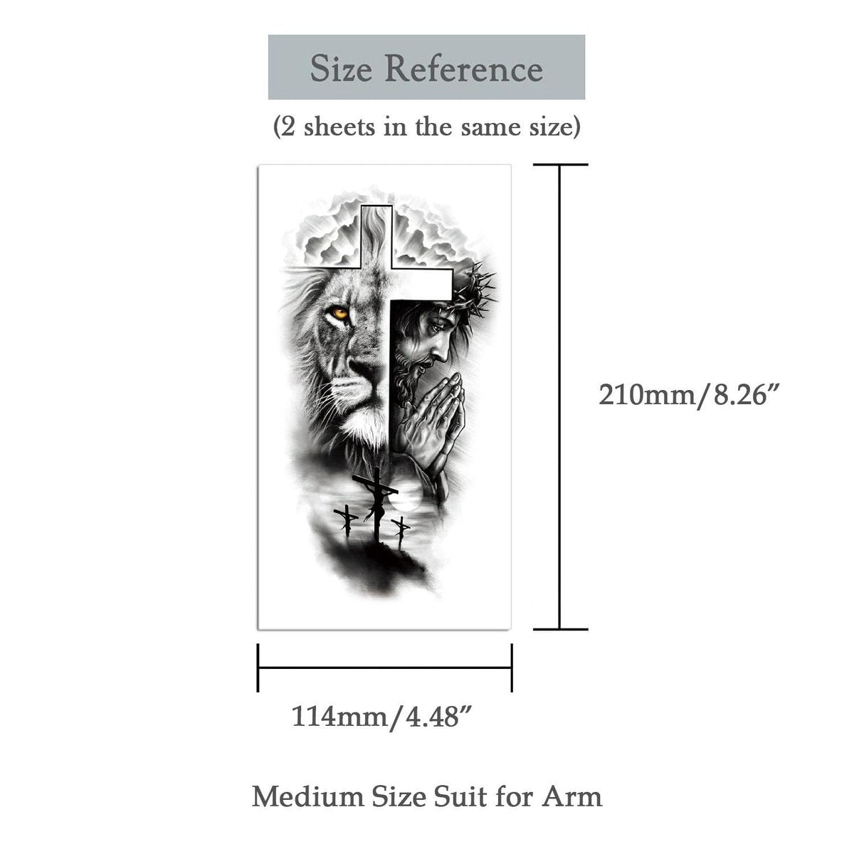 Oottati 2 Sheets Realistic Animal Temporary Tattoos – Forest Lion & Cross Designs for Men – Waterproof Arm Leg Fake Body Art, Gym & Parties - görsel 5