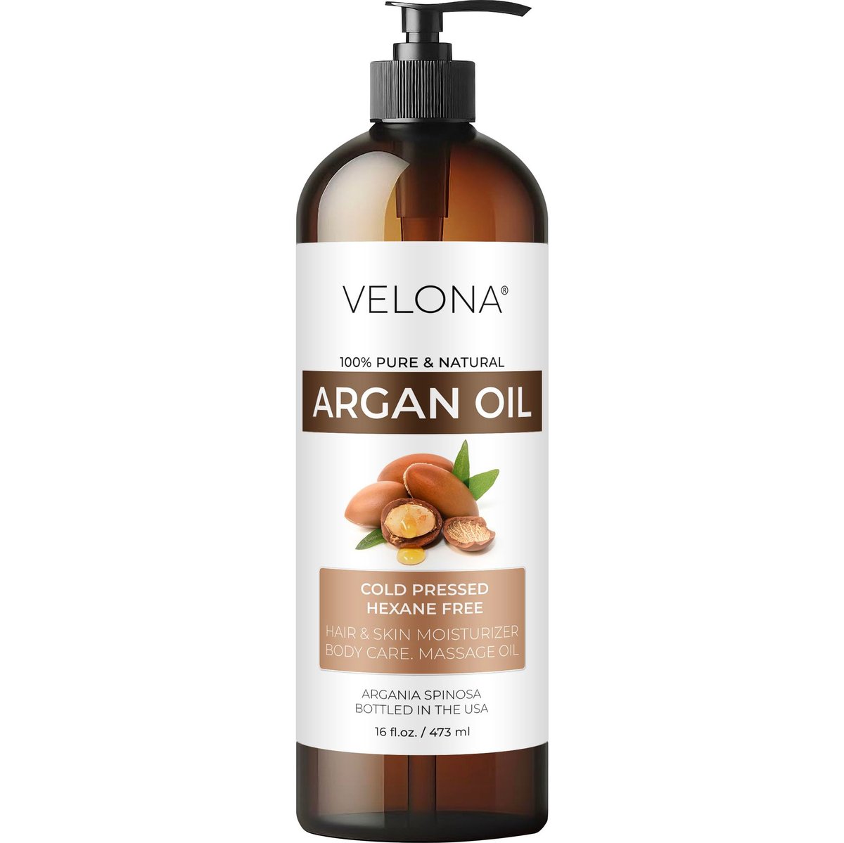 velona 100% Pure Argan Oil - 16 Fl Oz | Cold Pressed, Unrefined for Skin, Hair, Nails & Face Avelisse