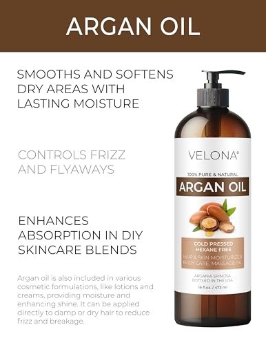 velona 100% Pure Argan Oil - 16 Fl Oz | Cold Pressed, Unrefined for Skin, Hair, Nails & Face Avelisse