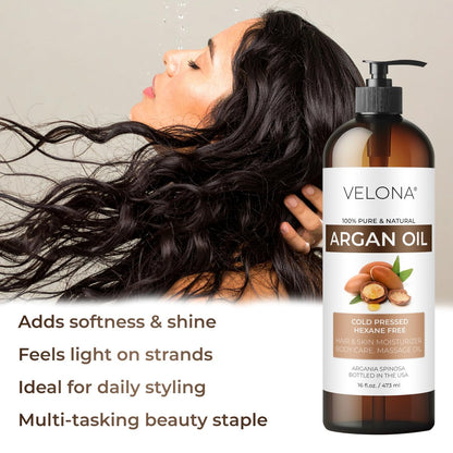 velona 100% Pure Argan Oil - 16 Fl Oz | Cold Pressed, Unrefined for Skin, Hair, Nails & Face Avelisse