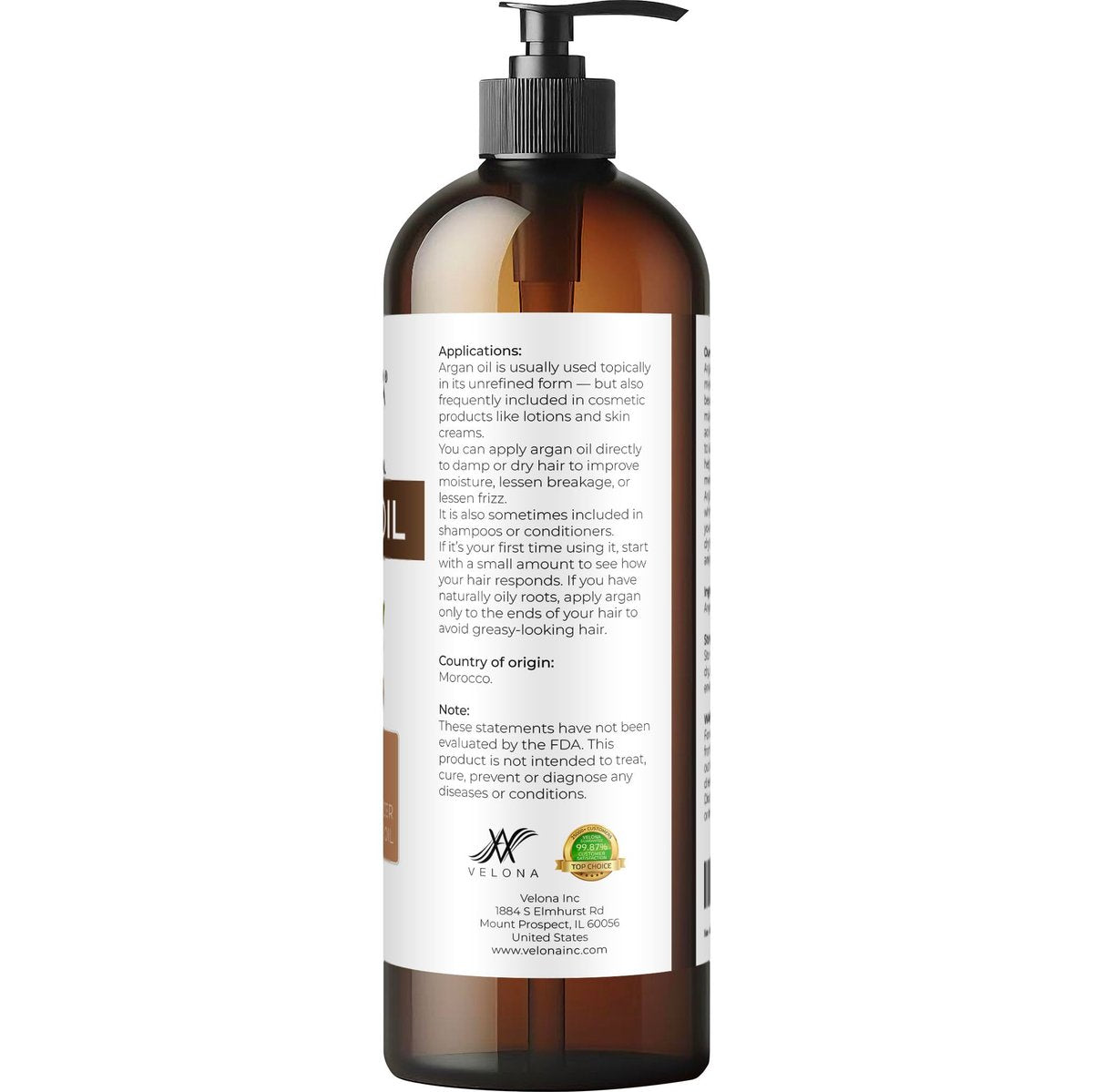 velona 100% Pure Argan Oil - 16 Fl Oz | Cold Pressed, Unrefined for Skin, Hair, Nails & Face Avelisse
