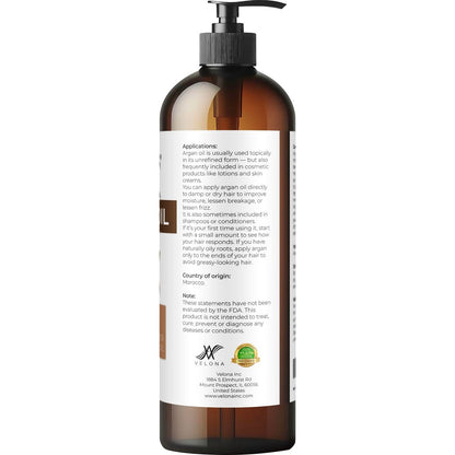 velona 100% Pure Argan Oil - 16 Fl Oz | Cold Pressed, Unrefined for Skin, Hair, Nails & Face Avelisse