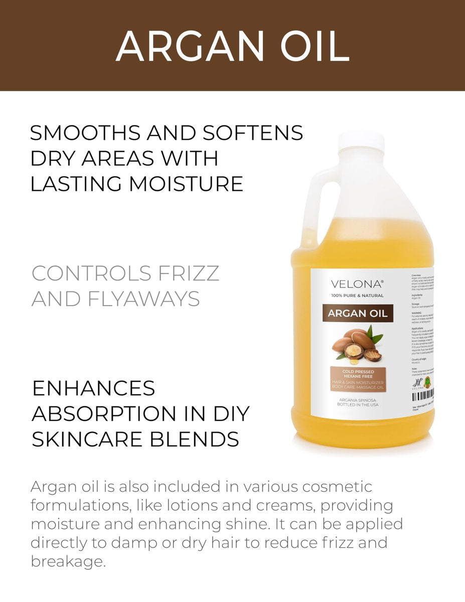 velona 100% Pure Argan Oil - 64 Fl Oz | Cold Pressed, Unrefined Morocco Oil for Hair, Skin, Face & Nails Avelisse
