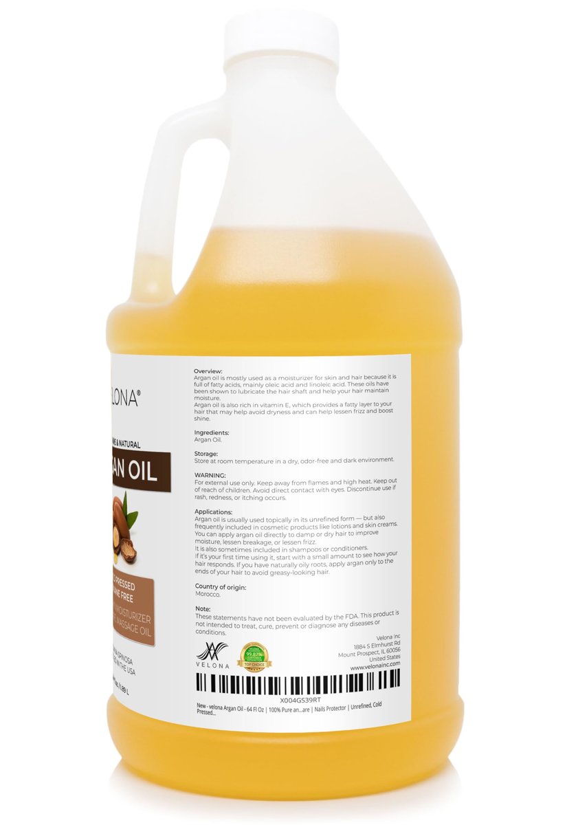 velona 100% Pure Argan Oil - 64 Fl Oz | Cold Pressed, Unrefined Morocco Oil for Hair, Skin, Face & Nails Avelisse