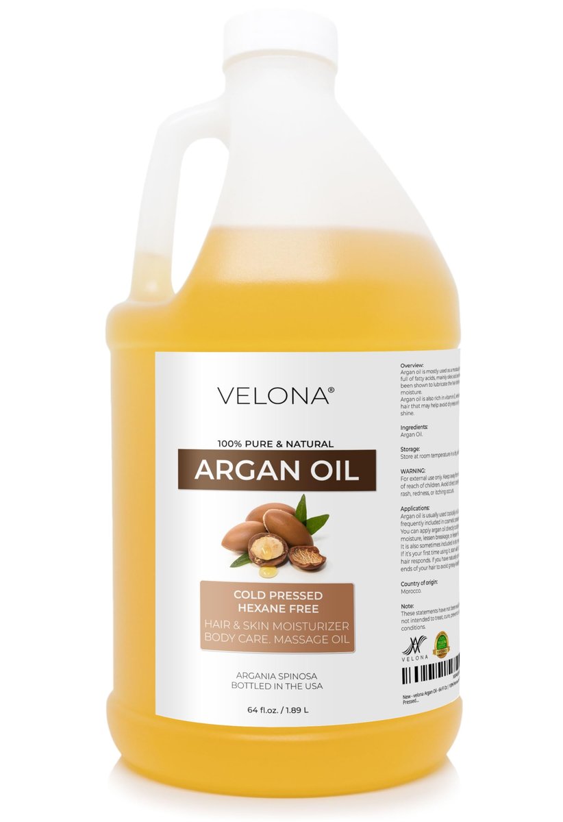 velona 100% Pure Argan Oil - 64 Fl Oz | Cold Pressed, Unrefined Morocco Oil for Hair, Skin, Face & Nails Avelisse