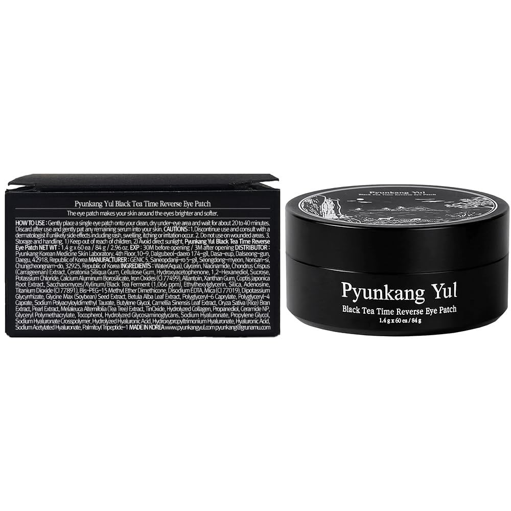 Pyunkang Yul Black Tea Time Reverse Eye Patch – Anti-Aging, Deep Nourishing with Low-Molecular Collagen & Kombucha (60 Count) Avelisse