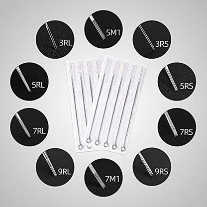JimKing 100-Piece Disposable Tattoo Needles & Tips Set – Mixed Assorted Sterilized Needles for Professional & Beginner Tattoo Artists