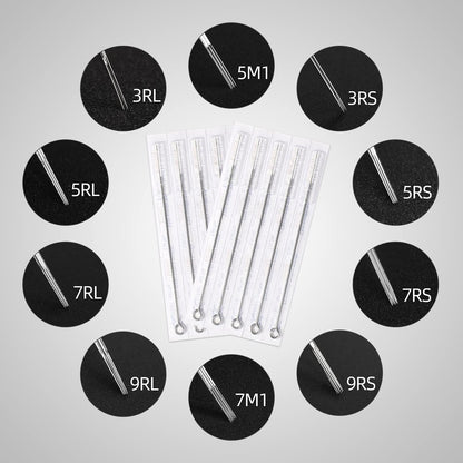 JimKing 100-Piece Disposable Tattoo Needles & Tips Set – Mixed Assorted Sterilized Needles for Professional & Beginner Tattoo Artists