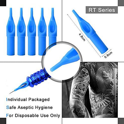 JimKing 100-Piece Disposable Tattoo Needles & Tips Set – Mixed Assorted Sterilized Needles for Professional & Beginner Tattoo Artists