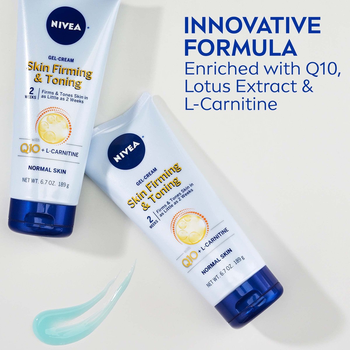 NIVEA Nourishing Hydration Skin Firming Body Lotion 16.9 Fl Oz + Skin Firming & Toning Body Gel Cream with Hyaluronic Acid 6.7 Oz, Enriched with Q10 and Vitamin C Avelisse