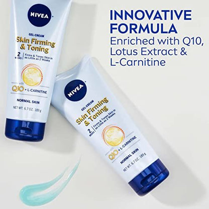NIVEA Nourishing Hydration Skin Firming Body Lotion 16.9 Fl Oz + Skin Firming & Toning Body Gel Cream with Hyaluronic Acid 6.7 Oz, Enriched with Q10 and Vitamin C Avelisse