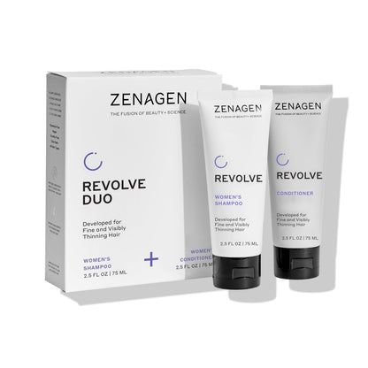 ZENAGEN Revolve Women's Travel Kit - Shampoo & Conditioner for Fine, Thin Hair - Promotes Thicker, Fuller Hair - Plant-Based, Color-Safe, Vegan - 5 Fl Oz Each Avelisse