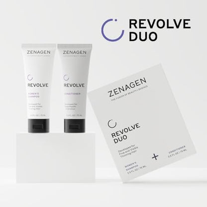 ZENAGEN Revolve Women's Travel Kit - Shampoo & Conditioner for Fine, Thin Hair - Promotes Thicker, Fuller Hair - Plant-Based, Color-Safe, Vegan - 5 Fl Oz Each Avelisse