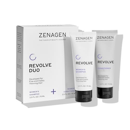 ZENAGEN Revolve Women's Travel Kit - Shampoo & Conditioner for Fine, Thin Hair - Promotes Thicker, Fuller Hair - Plant-Based, Color-Safe, Vegan - 5 Fl Oz Each Avelisse