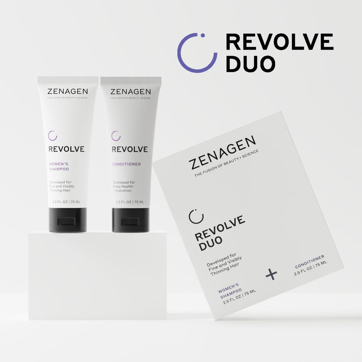 ZENAGEN Revolve Women's Travel Kit - Shampoo & Conditioner for Fine, Thin Hair - Promotes Thicker, Fuller Hair - Plant-Based, Color-Safe, Vegan - 5 Fl Oz Each Avelisse