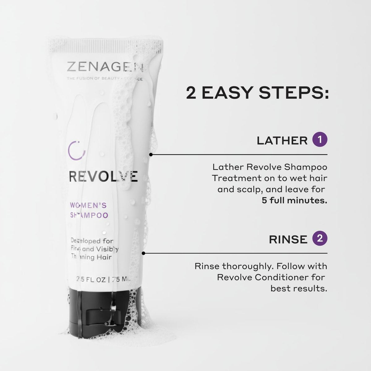 ZENAGEN Revolve Women's Travel Kit - Shampoo & Conditioner for Fine, Thin Hair - Promotes Thicker, Fuller Hair - Plant-Based, Color-Safe, Vegan - 5 Fl Oz Each Avelisse