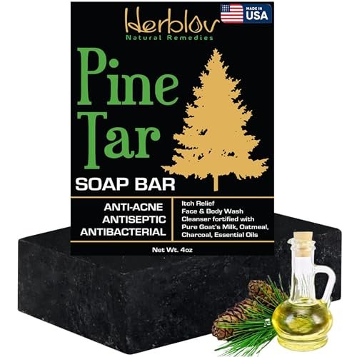 All Natural Pine Tar Soap Bar 4oz – Cleansing Anti Acne Eczema Psoriasis Itch Relief Pine Tar Face & Body Wash Cleanser – Pure Goat’s Milk Soap with Oatmeal, Charcoal, Essential Oils Made in USA - görsel 2