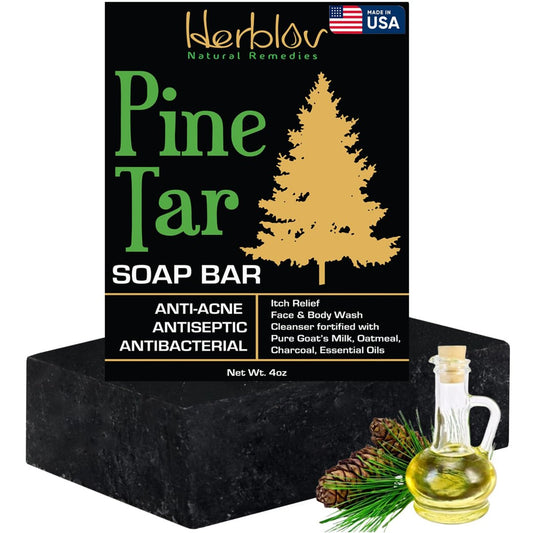 All Natural Pine Tar Soap Bar 4oz – Cleansing Anti Acne Eczema Psoriasis Itch Relief Pine Tar Face & Body Wash Cleanser – Pure Goat’s Milk Soap with Oatmeal, Charcoal, Essential Oils Made in USA