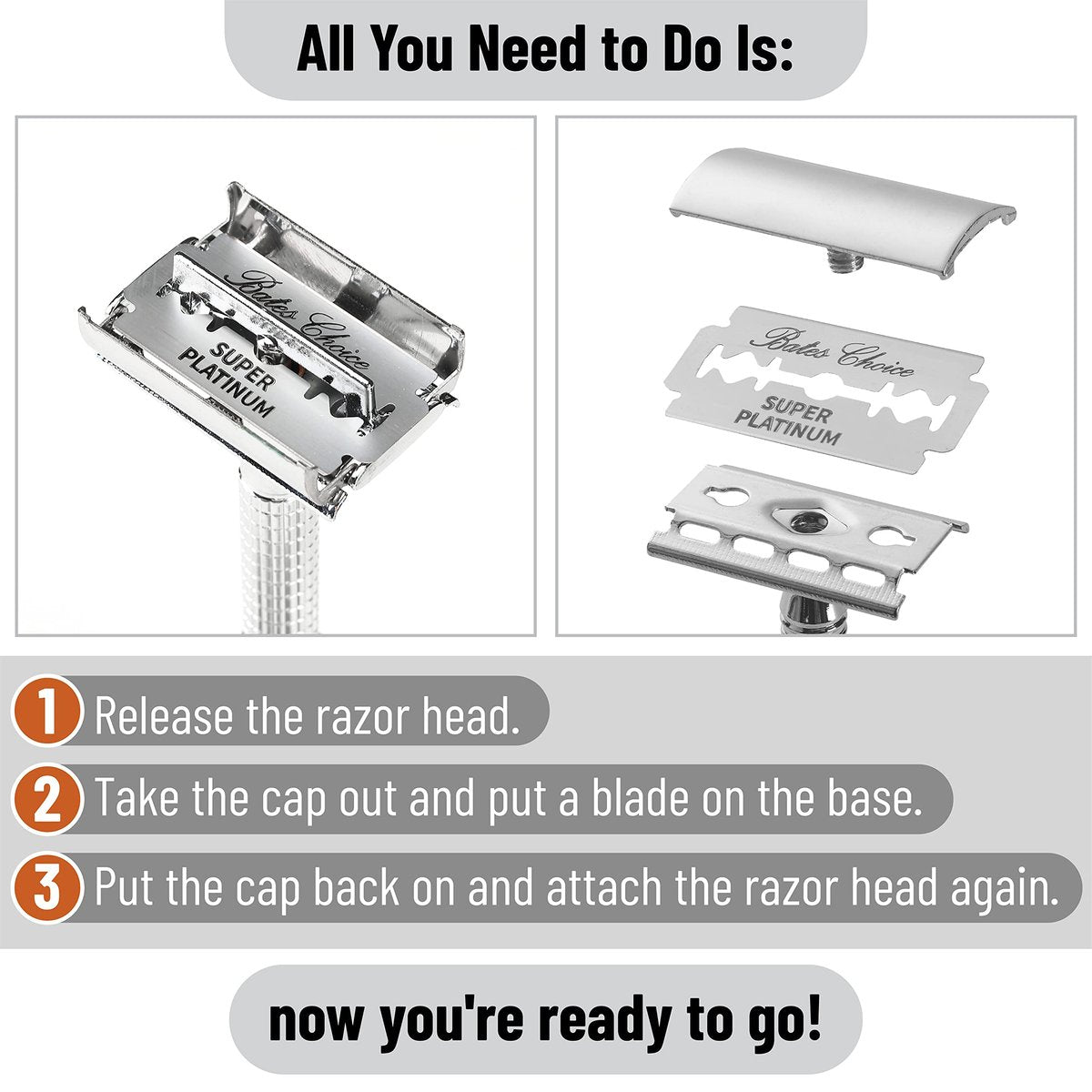 Bates Double Edge Safety Razor Blades for Men - Stainless Steel, 40 Pack, Premium Shaving Blades - görsel 11