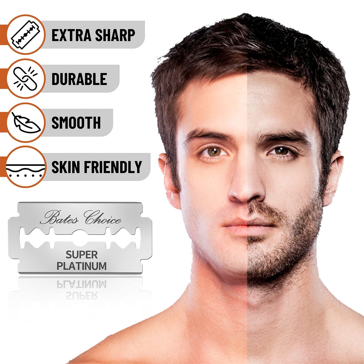 Bates Double Edge Safety Razor Blades for Men - Stainless Steel, 40 Pack, Premium Shaving Blades - görsel 5