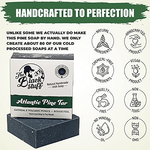 The Black Stuff Pine Tar Soap – Premium Mens Bar Soap with Organic Ingredients & Essential Oils, Handmade Cold Process Body Soap for Men, Moisturizing & Cleansing Natural Bath Soap - görsel 10