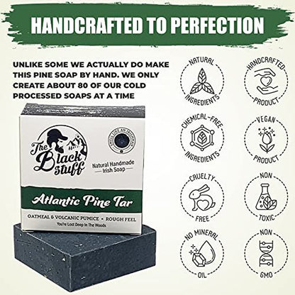 The Black Stuff Pine Tar Soap – Premium Mens Bar Soap with Organic Ingredients & Essential Oils, Handmade Cold Process Body Soap for Men, Moisturizing & Cleansing Natural Bath Soap