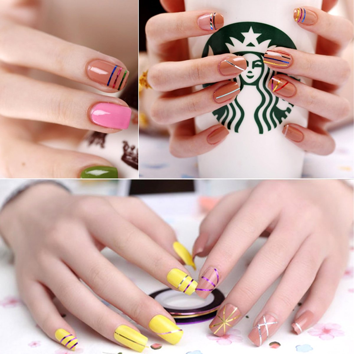 60 Colors Nail Striping Tape Lines with 2 Dispensers & Free Roller - MYUBWTF Nail Art Decoration Stickers DIY Nail Tips - görsel 17