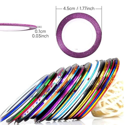 60 Colors Nail Striping Tape Lines with 2 Dispensers & Free Roller - MYUBWTF Nail Art Decoration Stickers DIY Nail Tips