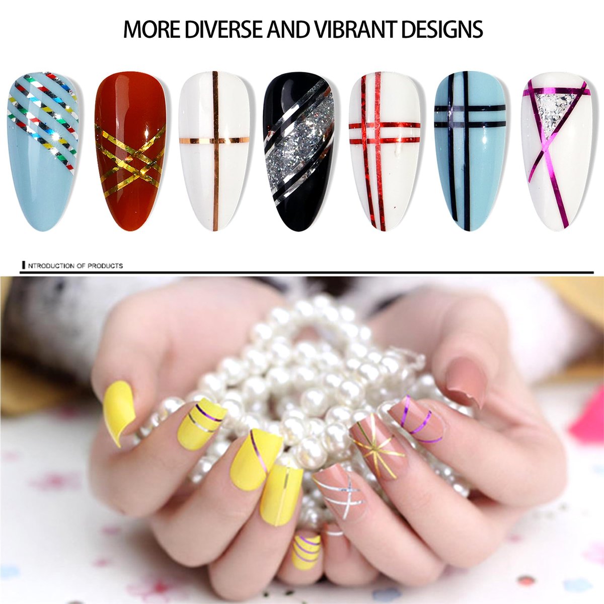 60 Colors Nail Striping Tape Lines with 2 Dispensers & Free Roller - MYUBWTF Nail Art Decoration Stickers DIY Nail Tips - görsel 3