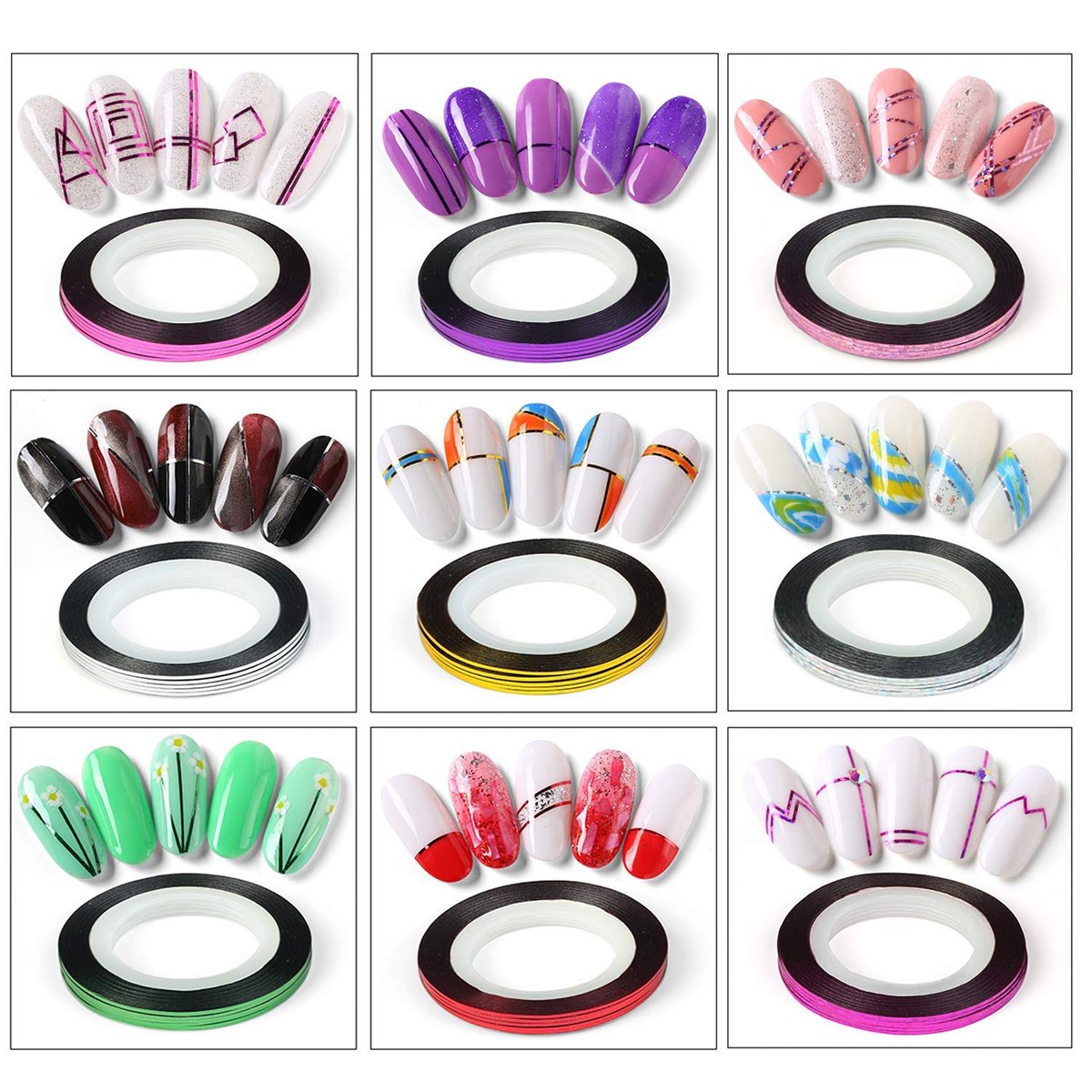 60 Colors Nail Striping Tape Lines with 2 Dispensers & Free Roller - MYUBWTF Nail Art Decoration Stickers DIY Nail Tips - görsel 5