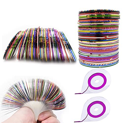 60 Colors Nail Striping Tape Lines with 2 Dispensers & Free Roller - MYUBWTF Nail Art Decoration Stickers DIY Nail Tips - görsel 2