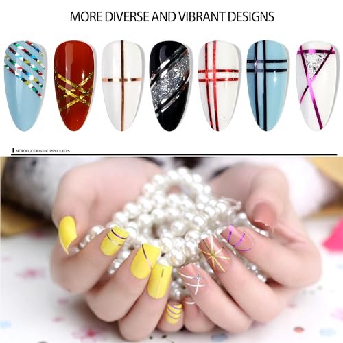 60 Colors Nail Striping Tape Lines with 2 Dispensers & Free Roller - MYUBWTF Nail Art Decoration Stickers DIY Nail Tips - görsel 4