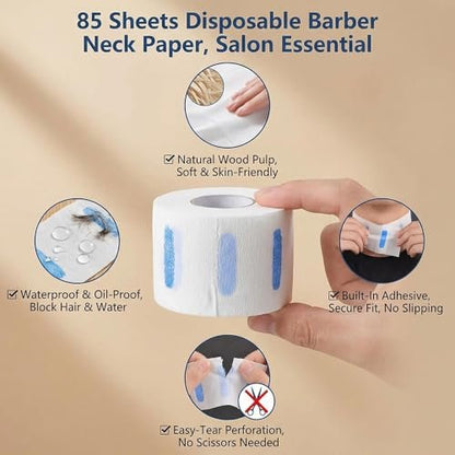 Disposable Barber Neck Strips - 2 Rolls Stretchy Neck Band Paper for Hair Salons & Home Use