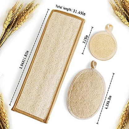 Natural Loofah Sponge Back Exfoliating Scrubber Combo Set – Deep Cleansing Skin & Facial Loofah Pad (3 Piece Set, Brown) Avelisse