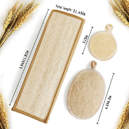 Natural Loofah Sponge Back Exfoliating Scrubber Combo Set – Deep Cleansing Skin & Facial Loofah Pad (3 Piece Set, Brown) Avelisse