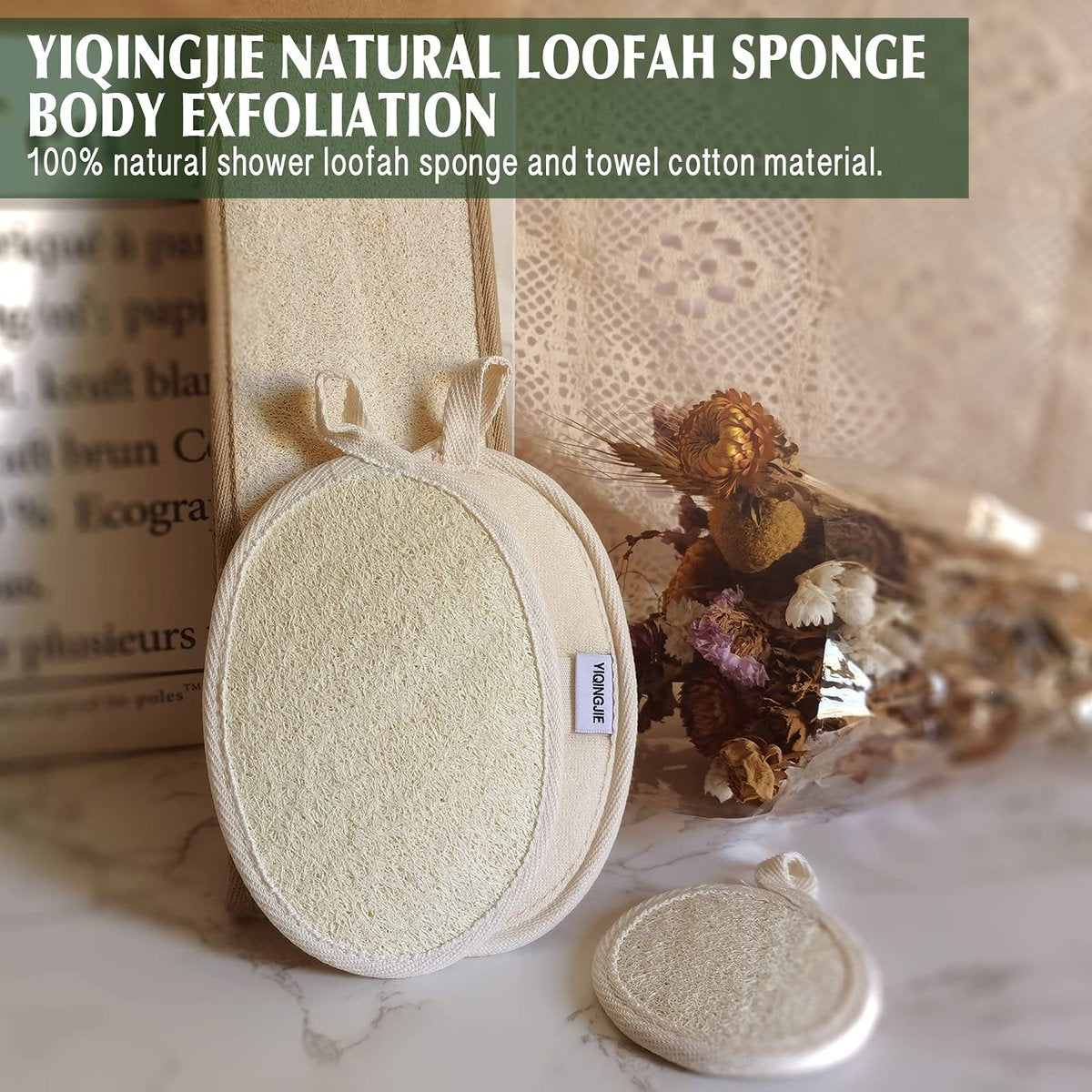 Natural Loofah Sponge Back Exfoliating Scrubber Combo Set – Deep Cleansing Skin & Facial Loofah Pad (3 Piece Set, Brown) Avelisse