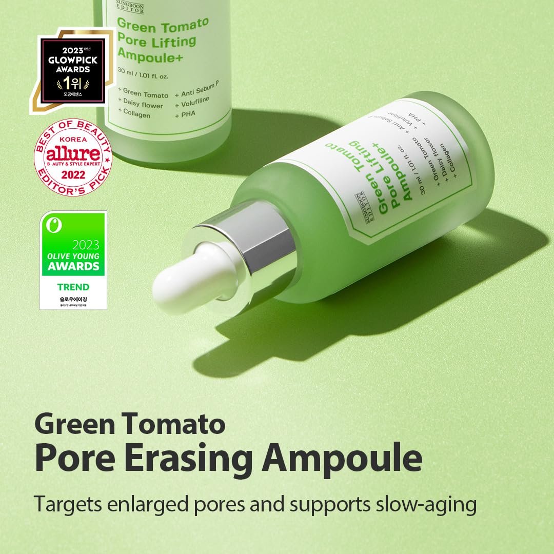 SUNGBOON EDITOR Green Tomato Pore Lifting Ampoule – Pore Minimizer Serum with Niacinamide & Green Tomato Extract for Hydrating & Firming Care, Sensitive Skin Friendly Korean Skincare (1.01 fl oz) - görsel 5