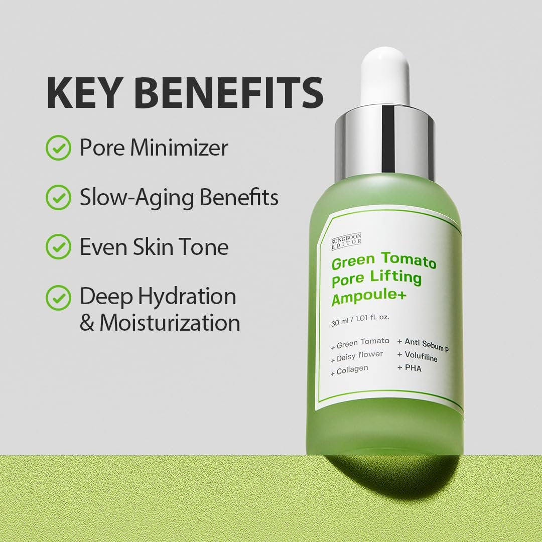 SUNGBOON EDITOR Green Tomato Pore Lifting Ampoule – Pore Minimizer Serum with Niacinamide & Green Tomato Extract for Hydrating & Firming Care, Sensitive Skin Friendly Korean Skincare (1.01 fl oz) - görsel 9