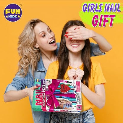 FunKidz Craft Nail Pens Kit for Kids Ages 7-12 – Neon Nail Art Set with Glitter Stickers & Temporary Makeup Avelisse