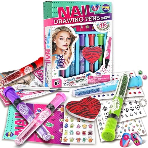 FunKidz Craft Nail Pens Kit for Kids Ages 7-12 – Neon Nail Art Set with Glitter Stickers & Temporary Makeup Avelisse