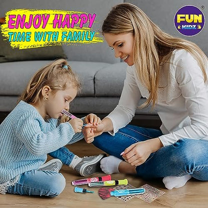 FunKidz Craft Nail Pens Kit for Kids Ages 7-12 – Neon Nail Art Set with Glitter Stickers & Temporary Makeup Avelisse