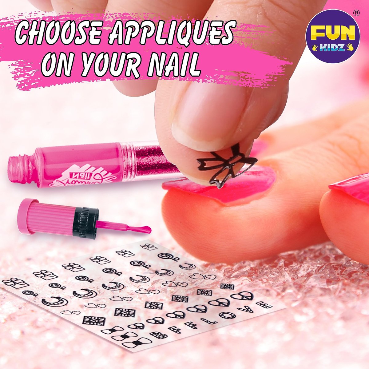 FunKidz Craft Nail Pens Kit for Kids Ages 7-12 – Neon Nail Art Set with Glitter Stickers & Temporary Makeup Avelisse