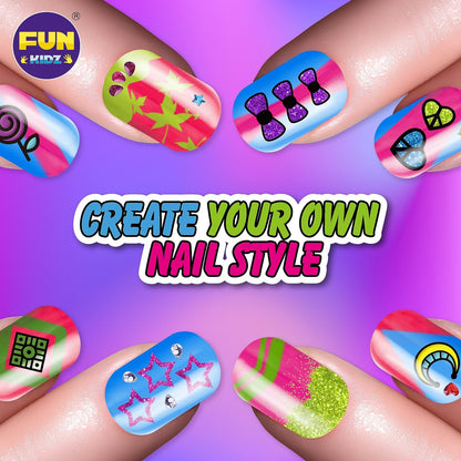 FunKidz Craft Nail Pens Kit for Kids Ages 7-12 – Neon Nail Art Set with Glitter Stickers & Temporary Makeup Avelisse