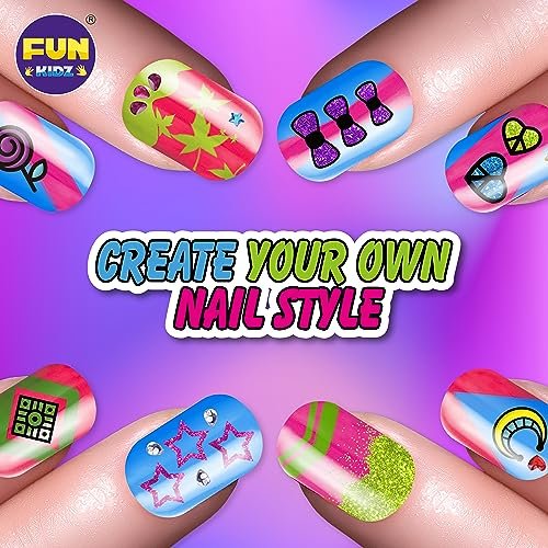 FunKidz Craft Nail Pens Kit for Kids Ages 7-12 – Neon Nail Art Set with Glitter Stickers & Temporary Makeup Avelisse