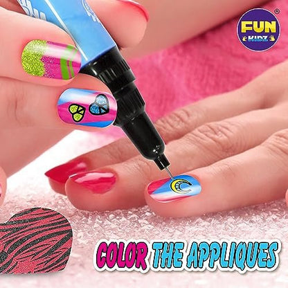 FunKidz Craft Nail Pens Kit for Kids Ages 7-12 – Neon Nail Art Set with Glitter Stickers & Temporary Makeup Avelisse