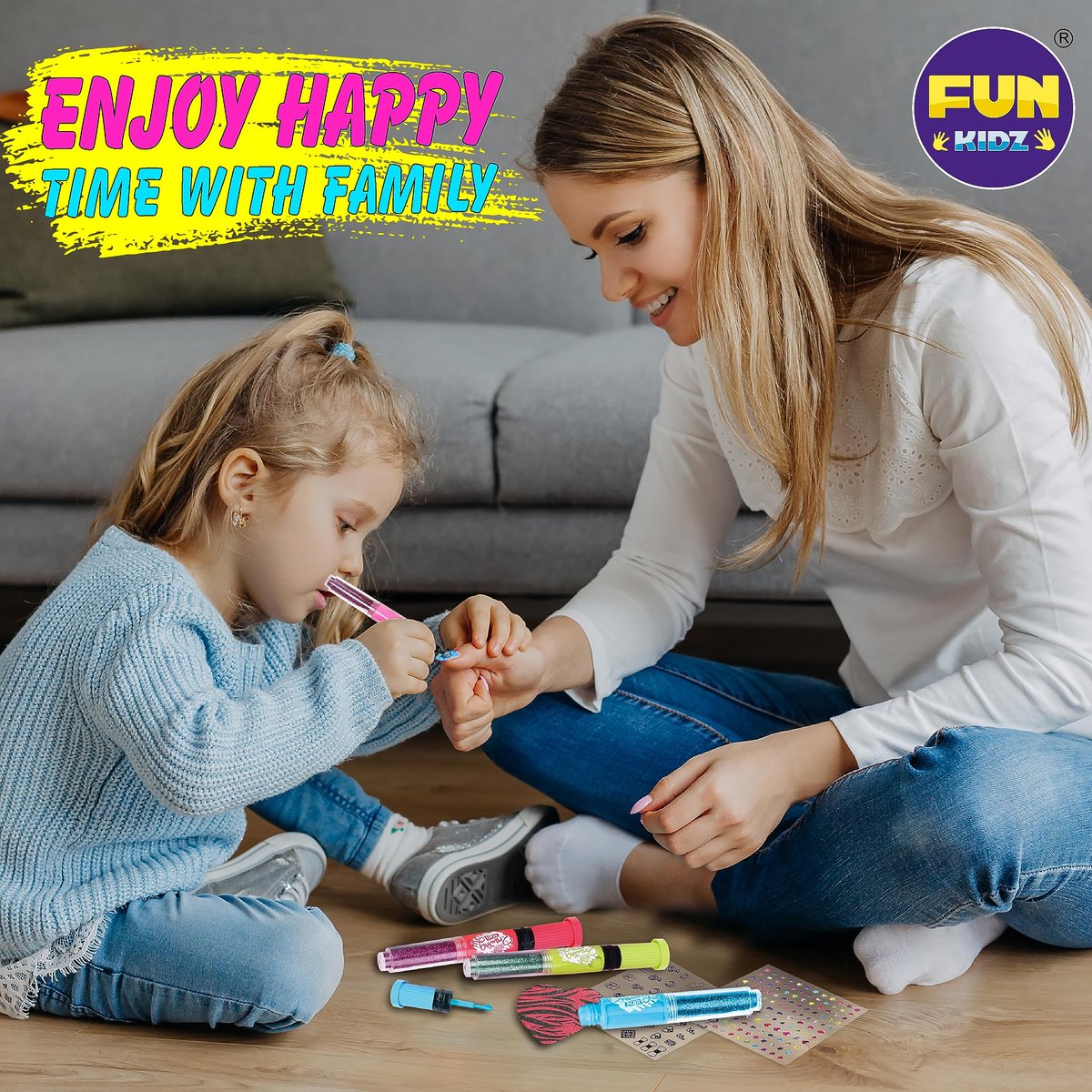FunKidz Craft Nail Pens Kit for Kids Ages 7-12 – Neon Nail Art Set with Glitter Stickers & Temporary Makeup Avelisse