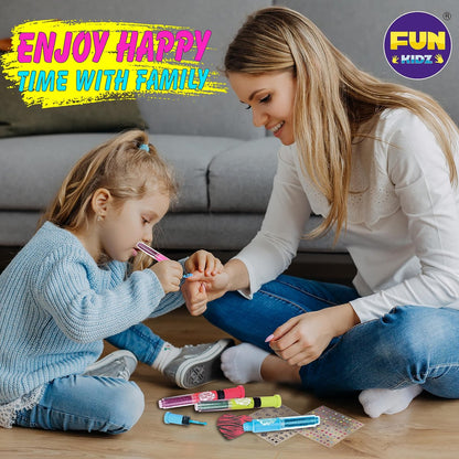 FunKidz Craft Nail Pens Kit for Kids Ages 7-12 – Neon Nail Art Set with Glitter Stickers & Temporary Makeup Avelisse