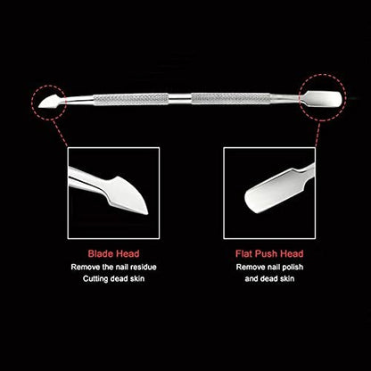 6-Piece Stainless Steel Cuticle Pusher Set - Professional Manicure & Pedicure Tools for Fingernails and Toenails